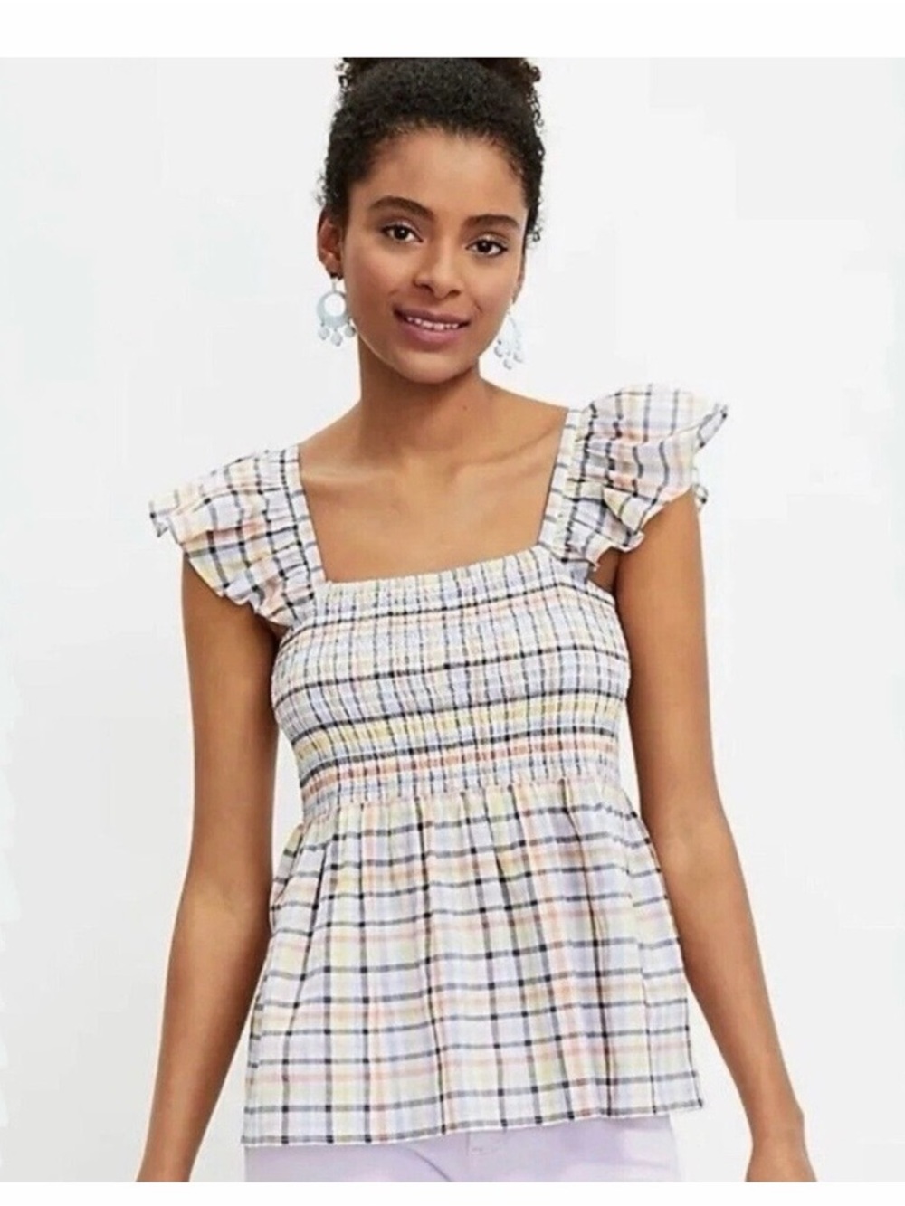 Ann Taylor LOFT Smocked tank top size XS Peplum Babydoll HTF like new colorful
